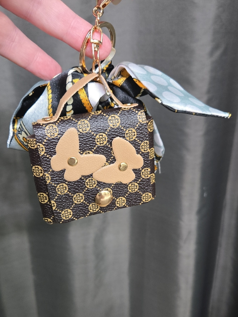 Silk Scarf Keychain Bag Charm with Floral Mini Bag - Picture 5 of 5